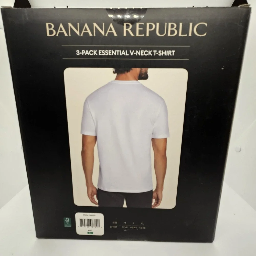 Banana Republic 3-Pack White V-Neck T-Shirts Men's XL Cotton Stretch‎